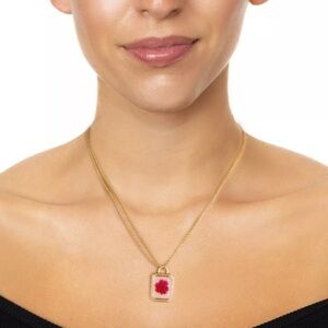 Bella Uno Gold Tone Pink Pressed Flower Padlock Necklace NWT MSRP $40